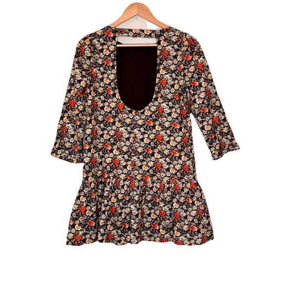 Free People Ditsy Floral Mini Dress Size XS Open Back Boho Festival Coachella - Picture 3 of 12